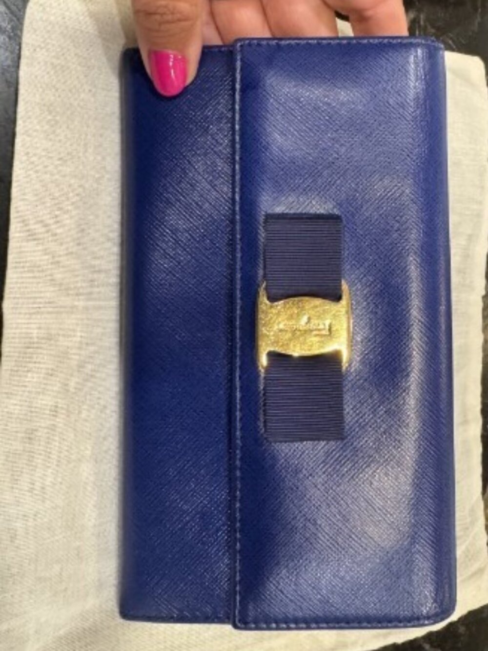 Ferragamo Blue Vara Bow Continental Wallet
